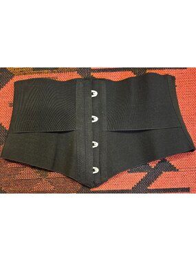 NEW Black Waist Cincher Corset Belt With Hooks L/XL Polyester & Latex